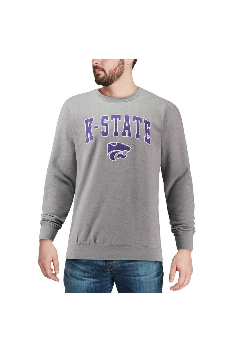Men's Colosseum Heather Gray Kansas State Wildcats Arch & Logo Crew Neck Sweatshirt, Alternate, color, Heather Gray