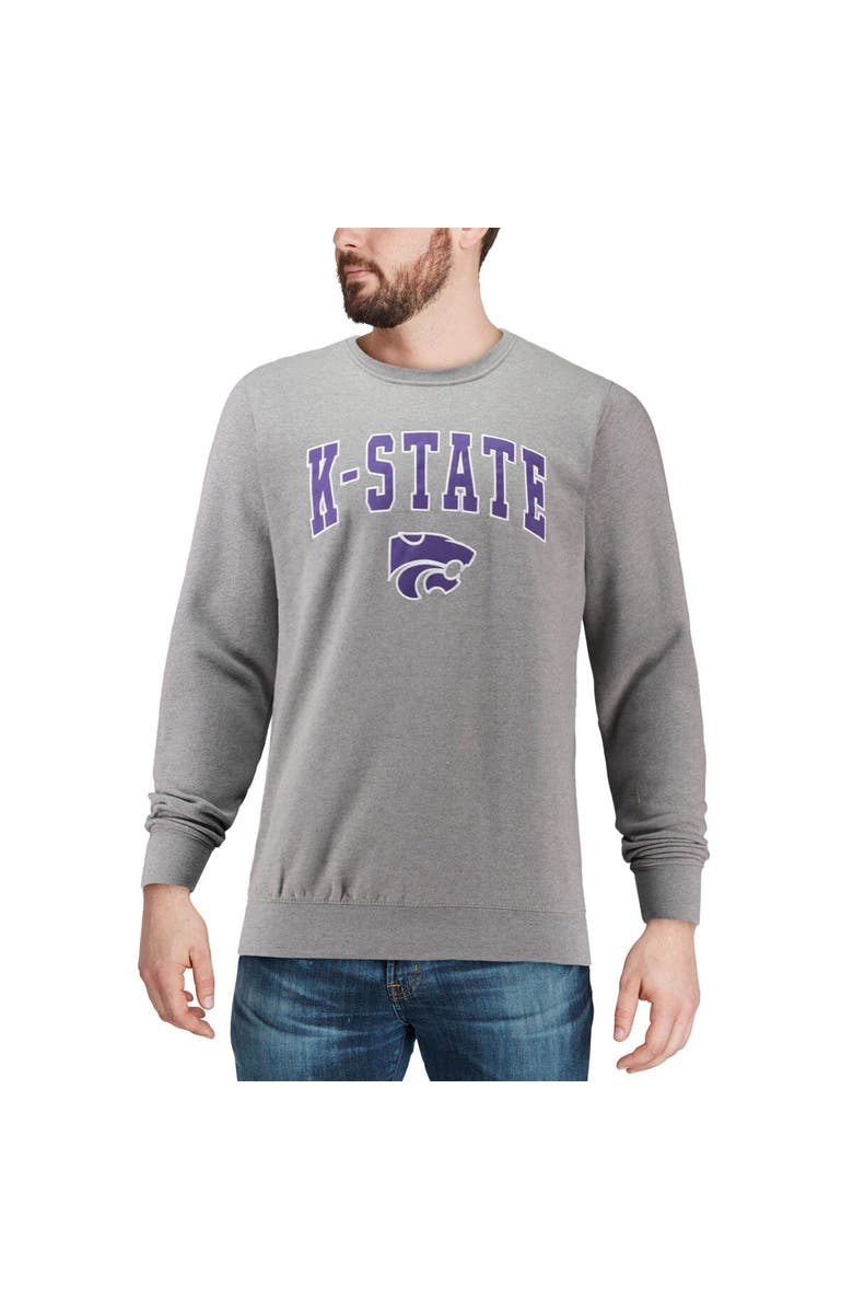 COLOSSEUM Men's Colosseum Heather Gray Kansas State Wildcats Arch & Logo Crew Neck Sweatshirt, Alternate, color, Heather Gray