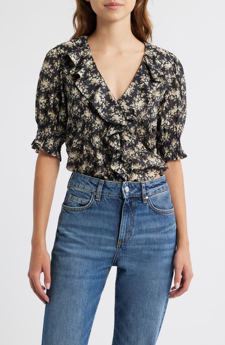 DÔEN Henri Floral Organic Cotton Top, Main, color, Noire Rosier Floral