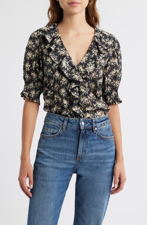 Doen Henri Ruffled Pintucked Floral-print Organic Cotton-voile Top In Black
