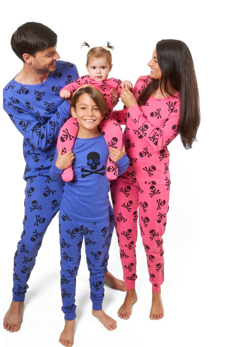 Kids Two-Piece Cotton Halloween Matching Family Pajamas, Fun Prints, Alternate, color, Blue Skulls