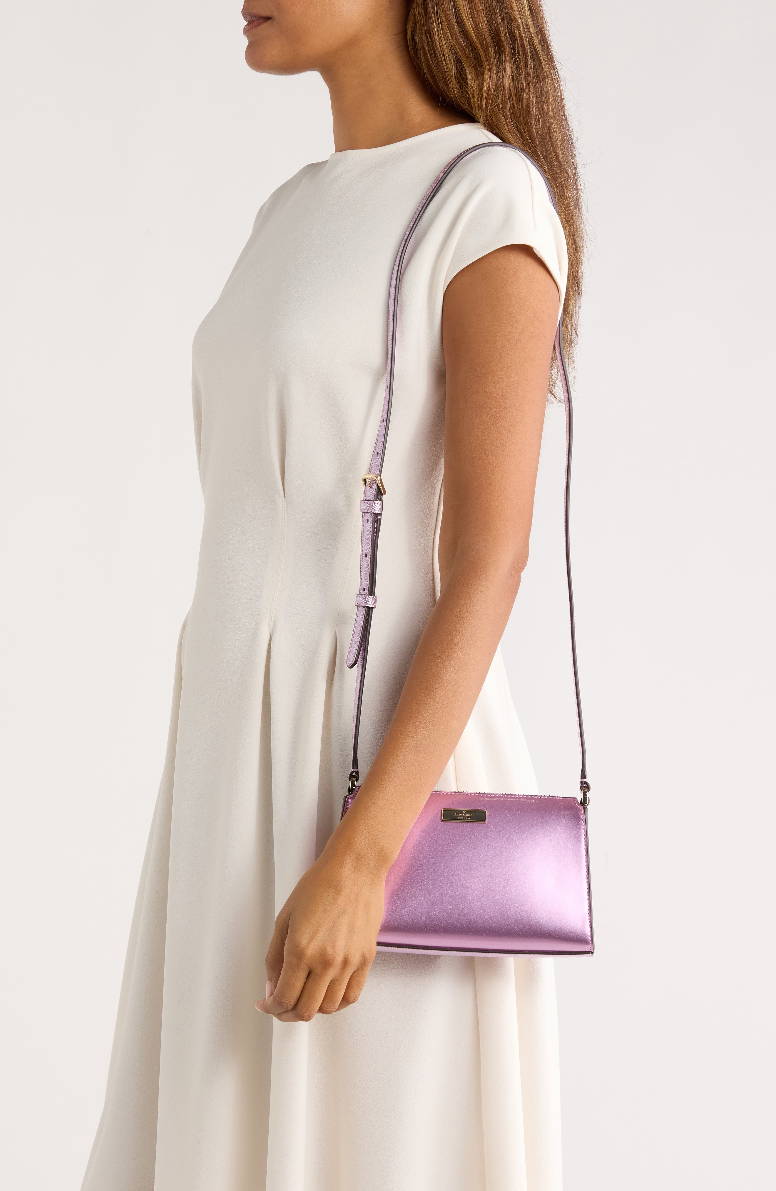 Kate Spade New York kenzie patent fabric mini crossbody bag, Alternate, color, Quartz Pink