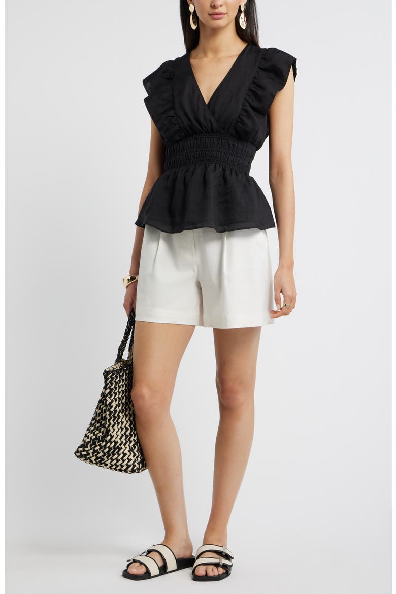 Smocked Waist Flutter Sleeve Peplum Top, Alternate, color, BLACK