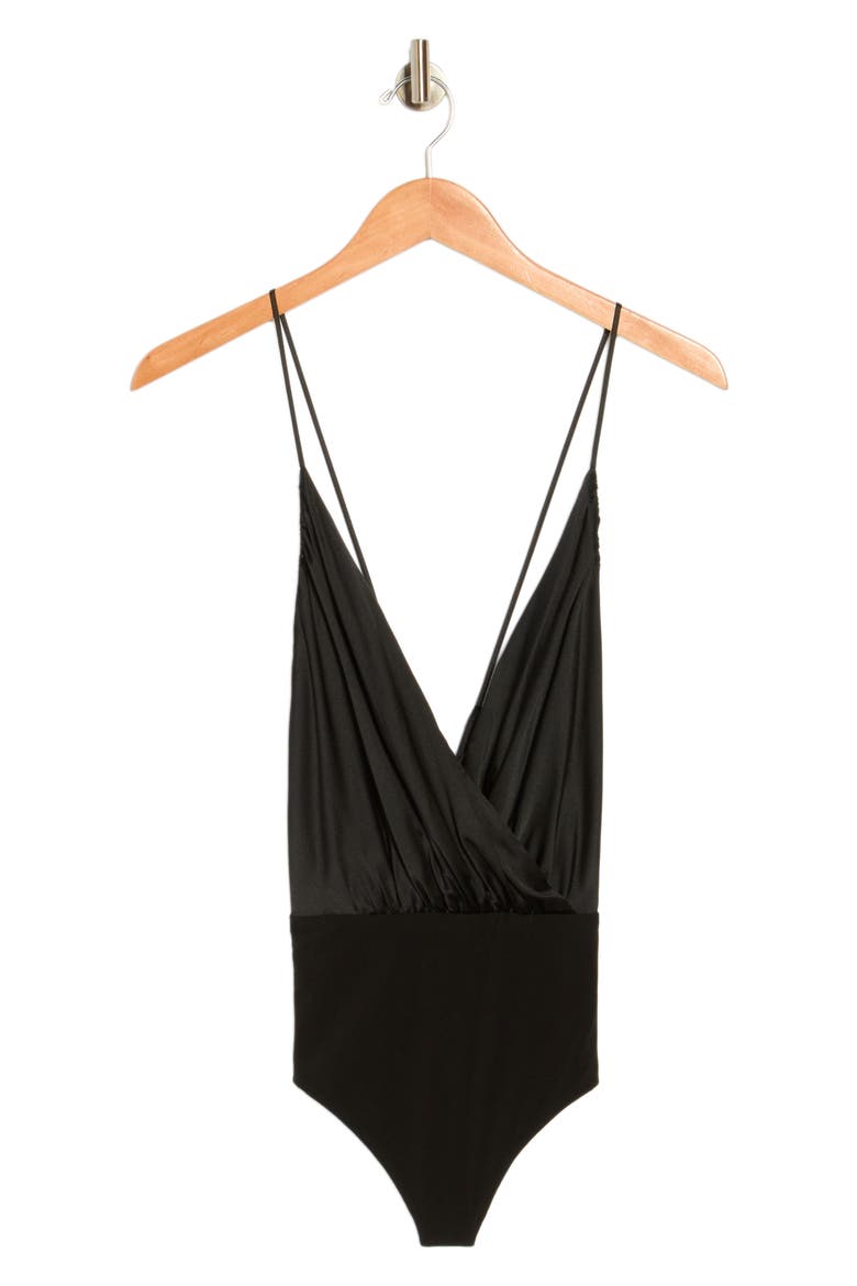 Callie Draped Silk Blend Bodysuit, Alternate, color, BLACK