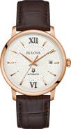 BULOVA Hudson Leather Strap Watch, 39mm