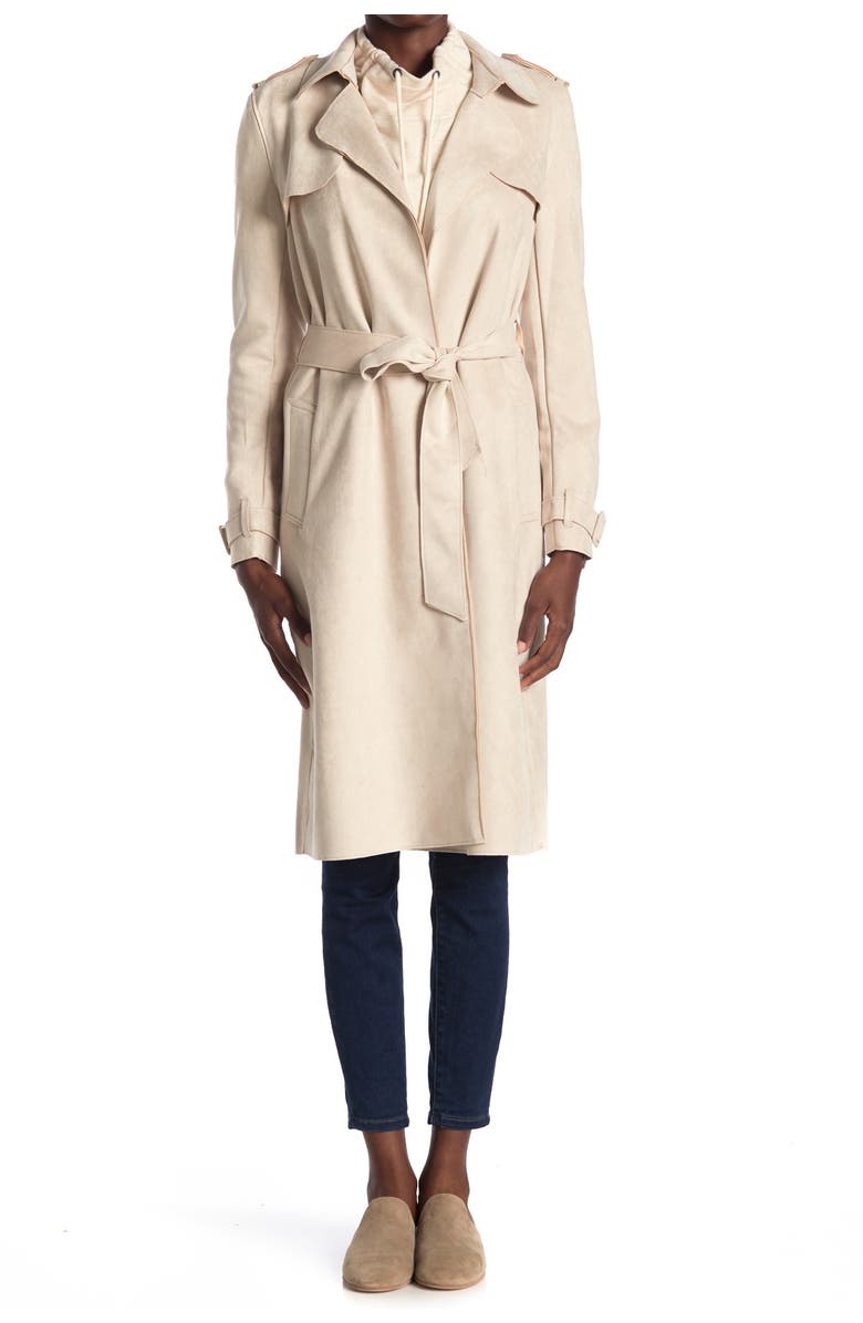 PHILOSOPHY BY RPUBLIC CLOTHING Belted Faux Suede Trench Coat, Main, color, 