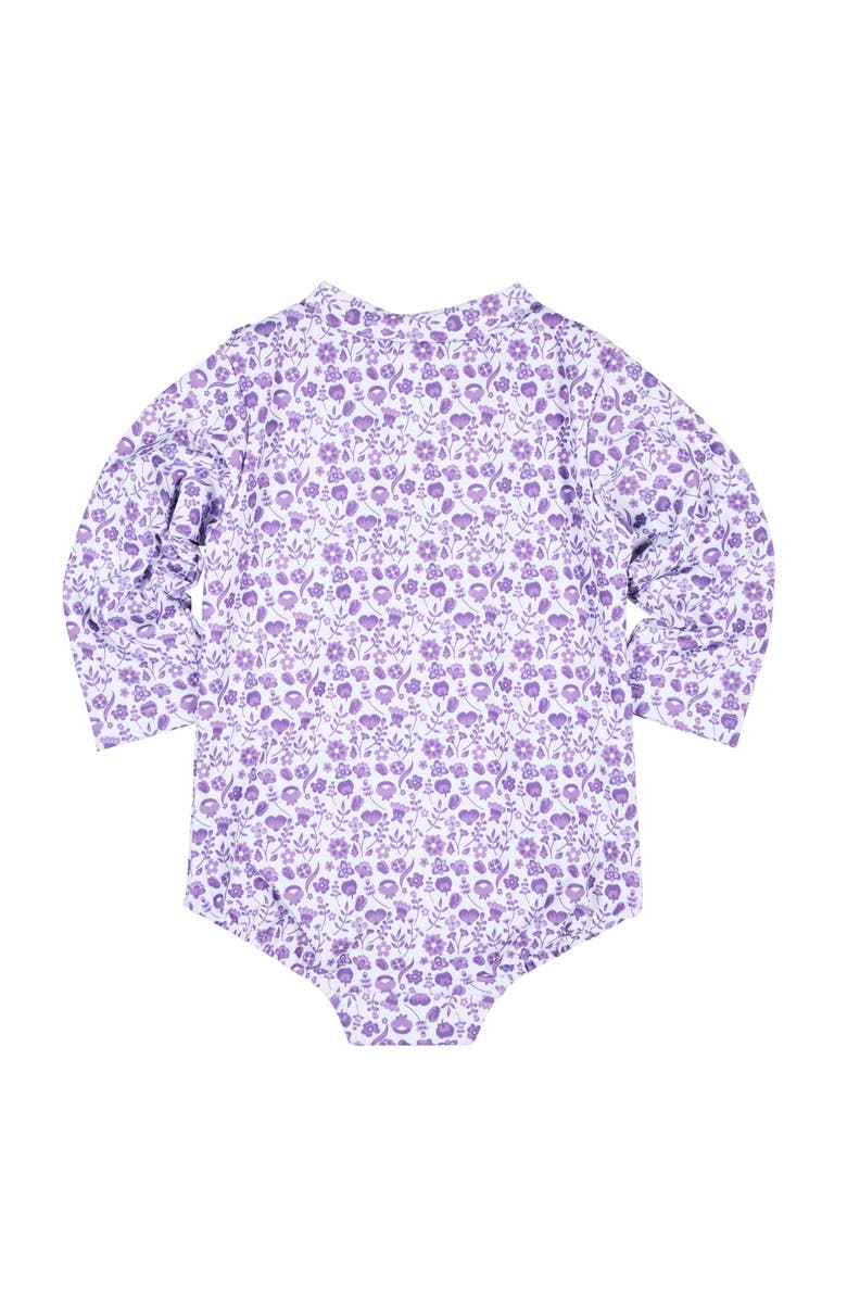 Florence Eiseman Floral Print One Piece Rashguard with Ruffles, Alternate, color, Purple/White