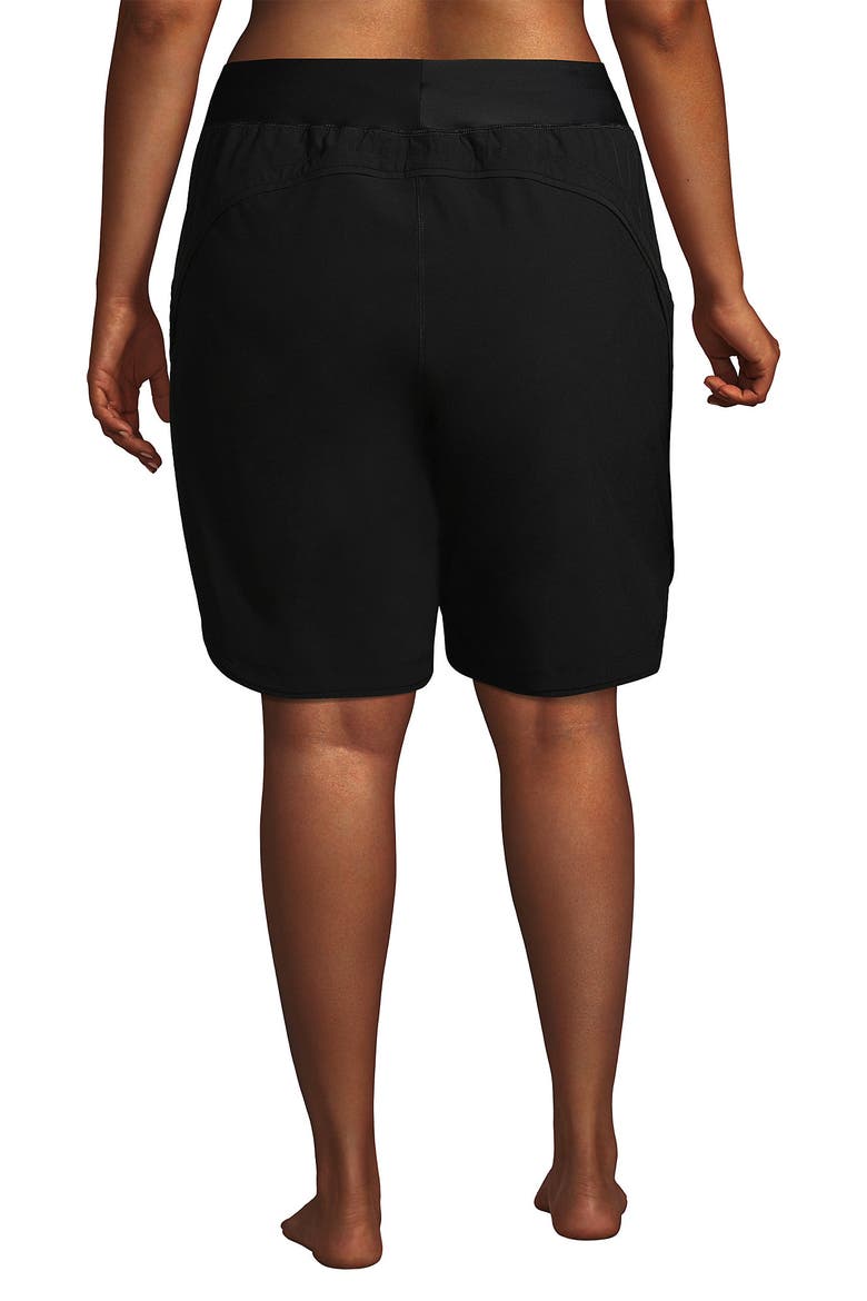 Plus Size Sunshade UPF 50 9" Board Shorts with Panty, Alternate, color, Black