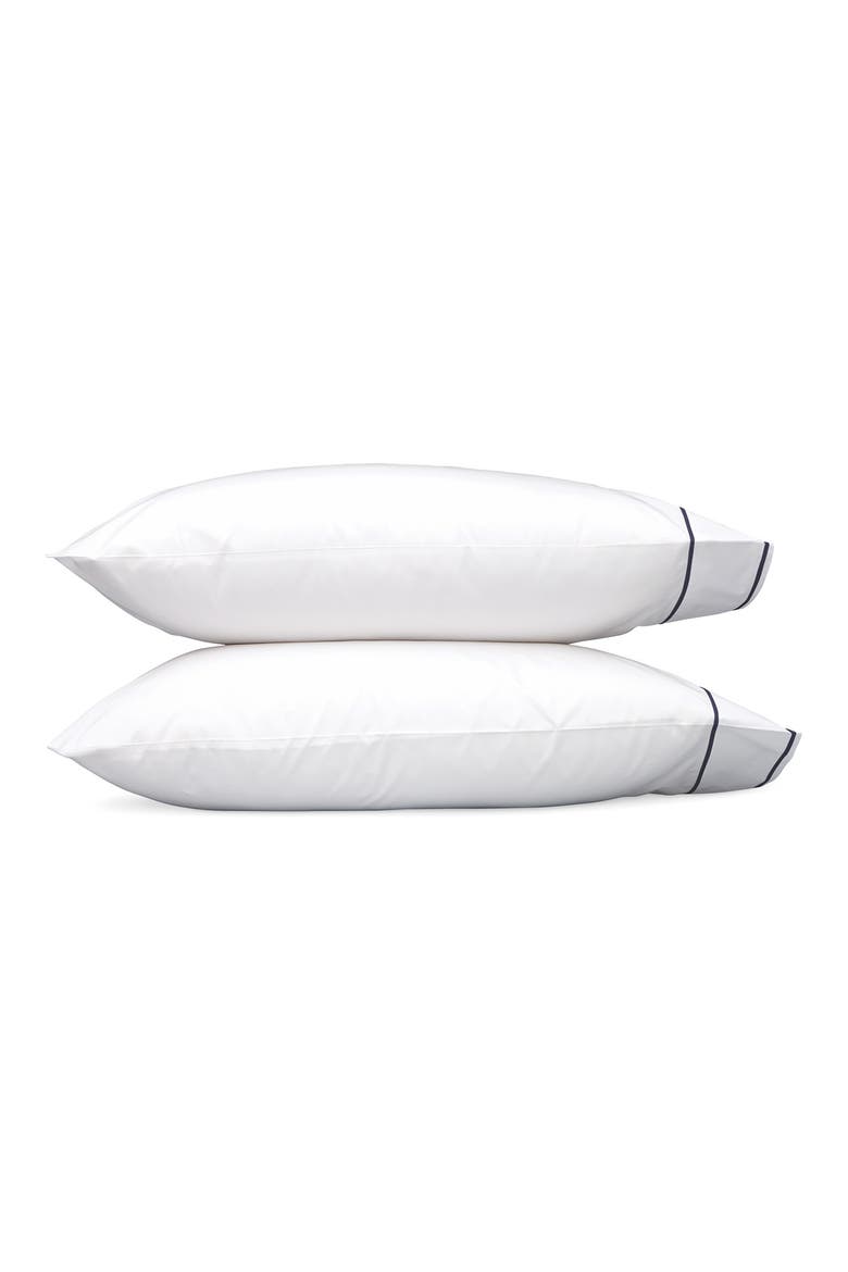 Ansonia Set of 2 500 Thread Count Pillowcases, Main, color, WHITE/ NAVY