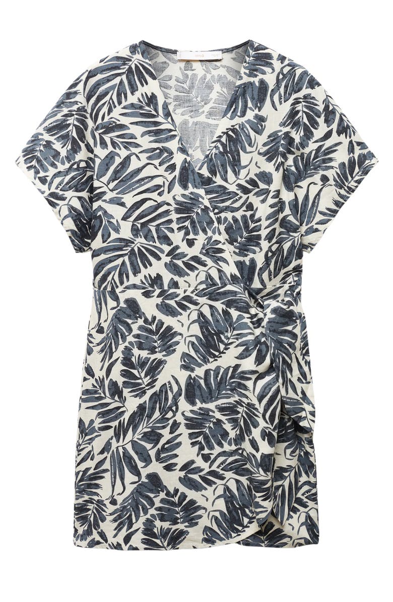 MANGO Print Linen Blend Wrap Dress, Alternate, color,