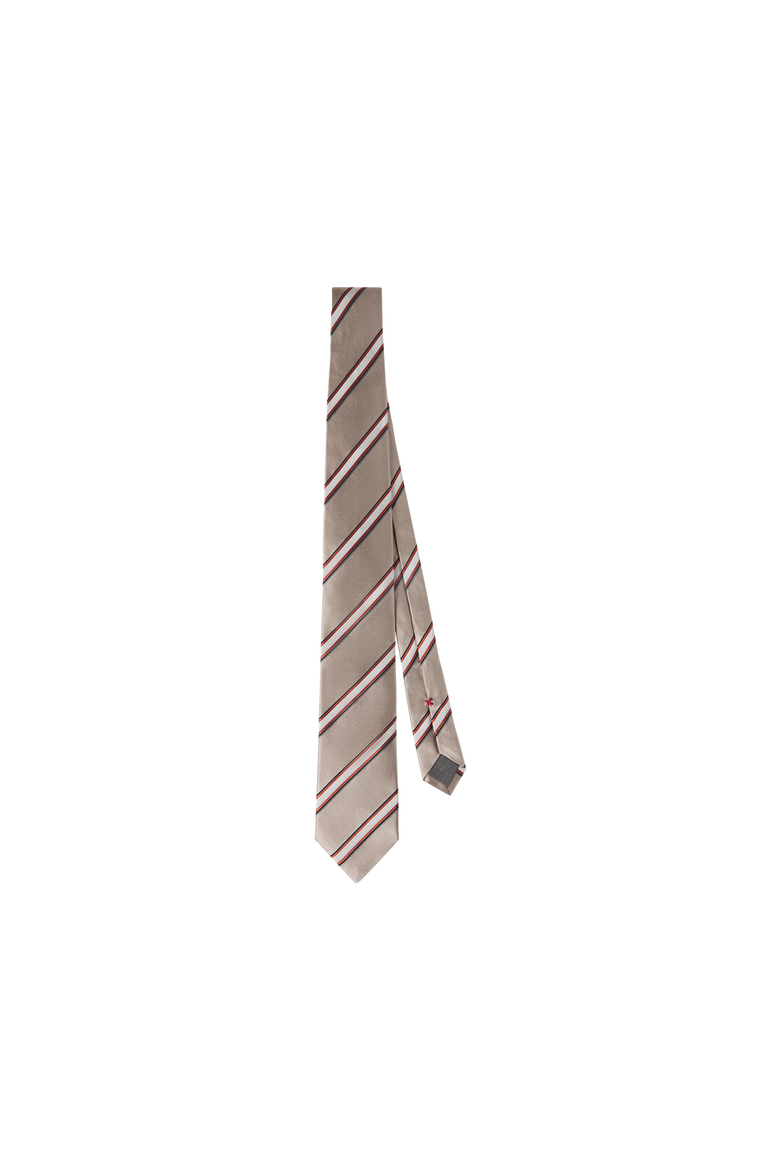 Regimental stripe silk and cotton tie, Alternate, color, Earth