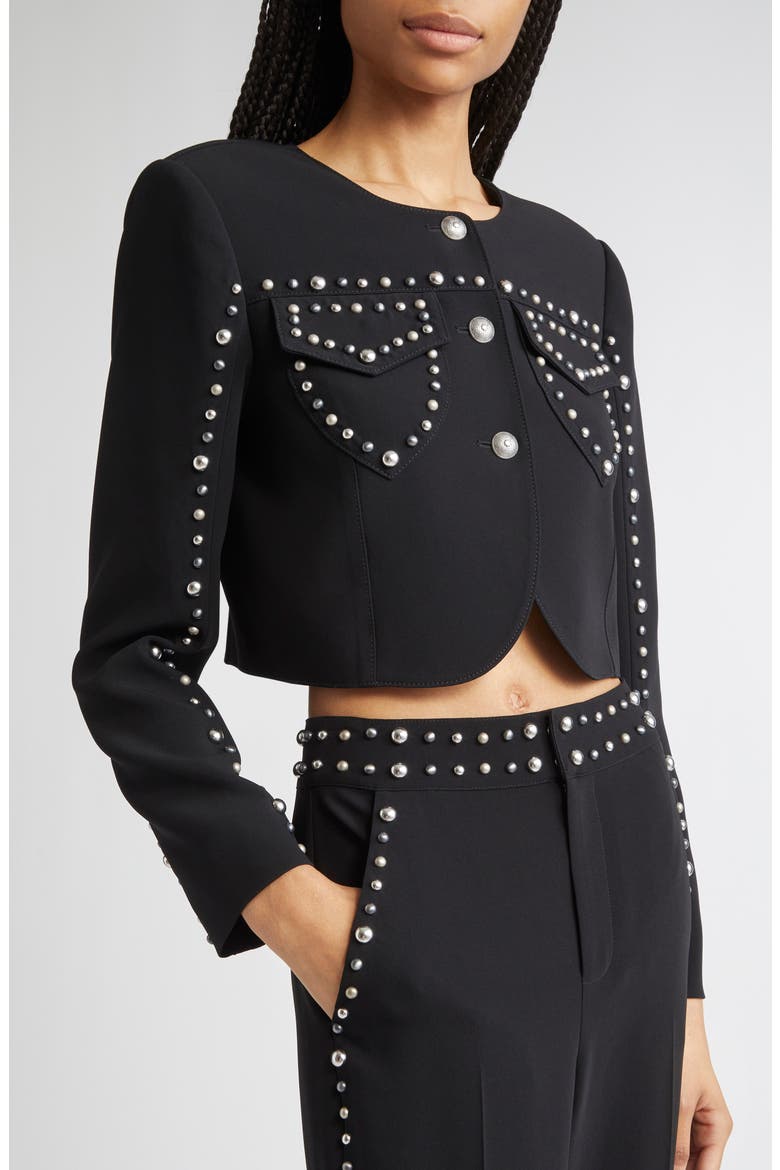 Olga Studded Crop Jacket, Alternate, color, BLACK