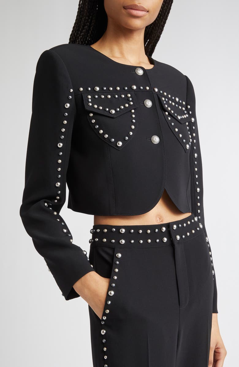 Cinq à Sept Olga Studded Crop Jacket, Alternate, color, Black