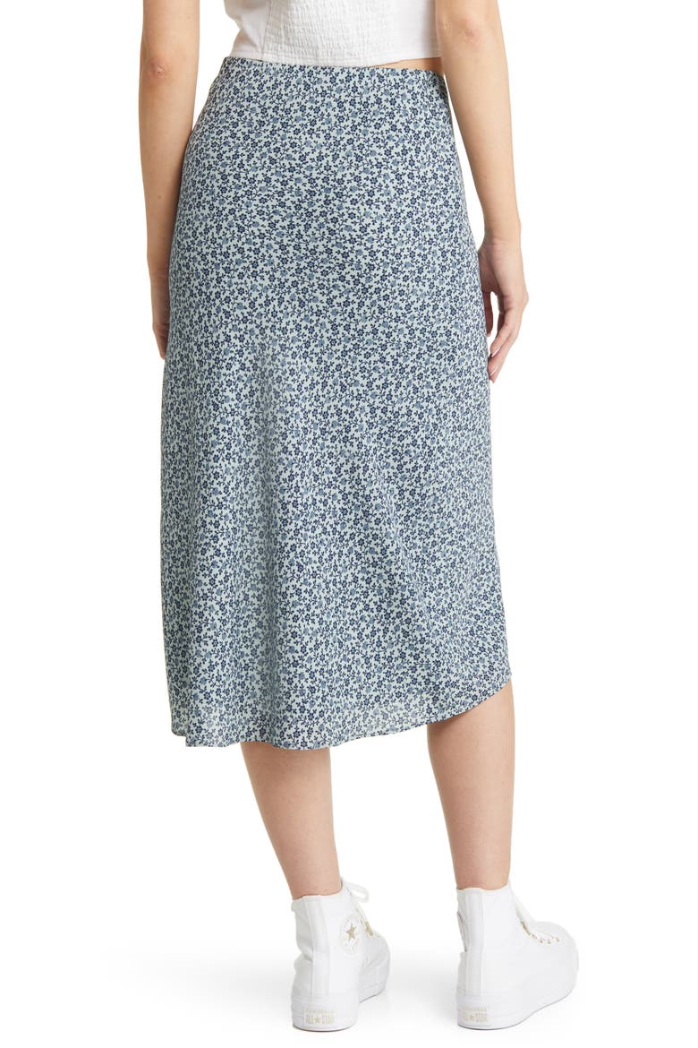 Floral Print Side Slit Midi Skirt, Alternate, color, GREEN- BLUE CALICO DITSY