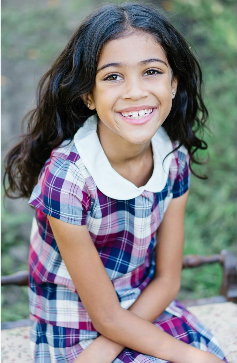 Hope & Henry Baby Girls' Organic Peter Pan Collar Pleated Dress, Infant, Alternate, color, Berry Tartan