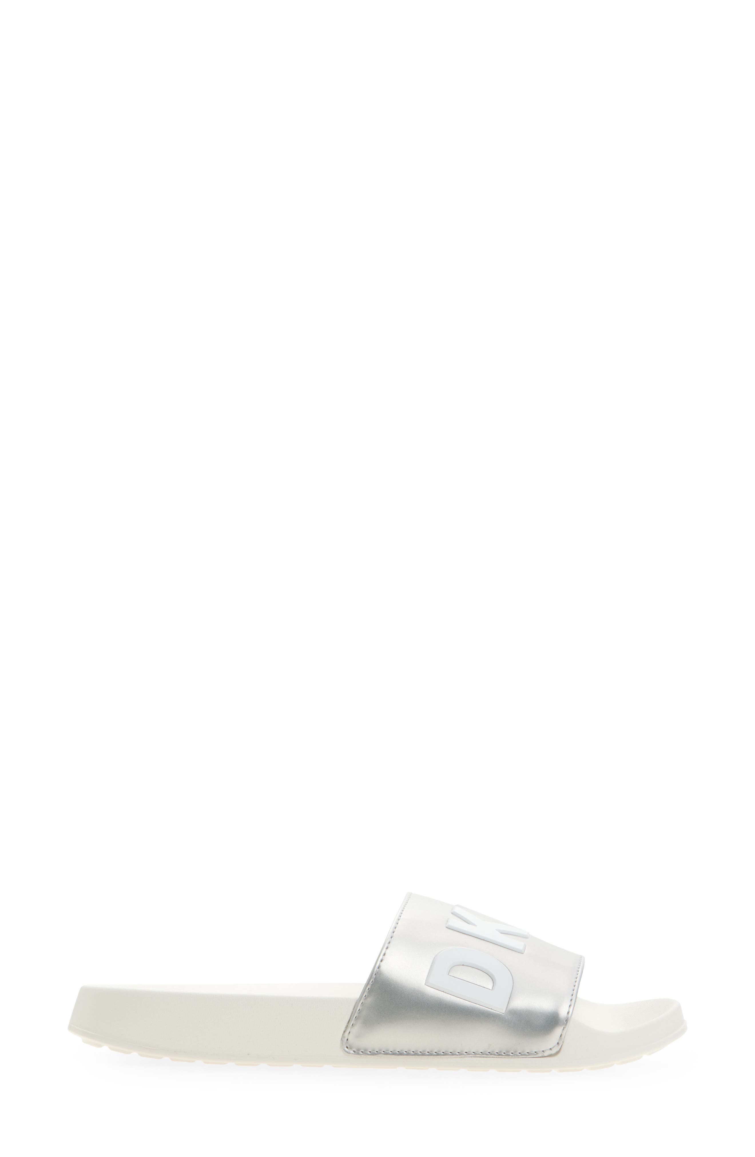 DKNY Zinna Logo Shower Slide Sandal, Alternate, color, Silver