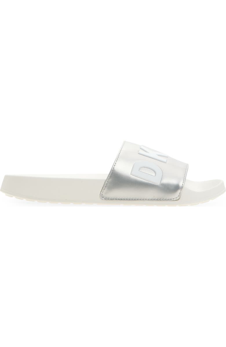 DKNY Zinna Logo Shower Slide Sandal, Alternate, color, Silver