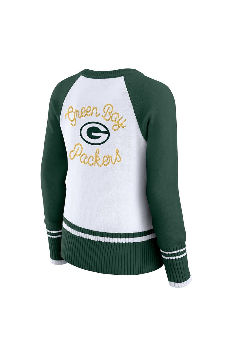 WEAR by Erin Andrews Women's WEAR by Erin Andrews White/Green Green Bay Packers Colorblock Raglan Sweater, Alternate, color, White