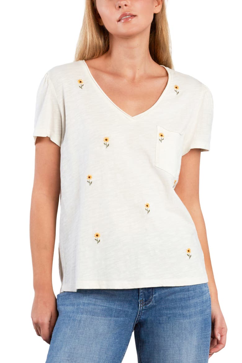 Sweet Embroidered Puff Shoulder T-Shirt, Main, color, WHITE FLOWER