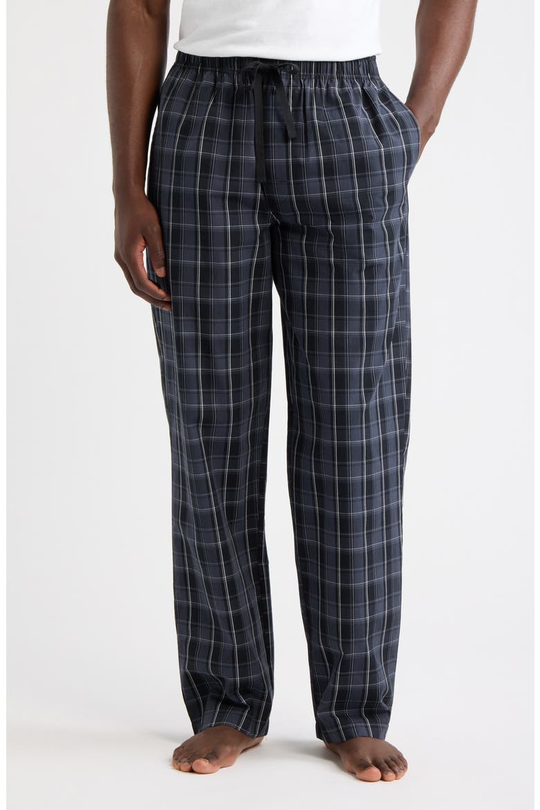 Stormy Plaid Woven Cotton Lounge Pants, Main, color, CHARCOAL