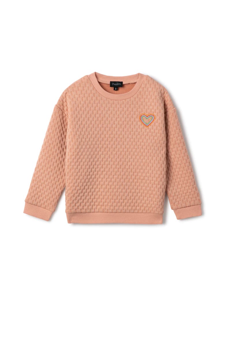 Puddles Quilted Smiley Love Long Sleeve Heart Smiley Embroidered Sweatshirt, Main, color, Pink