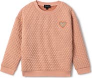 Puddles Quilted Smiley Love Long Sleeve Heart Smiley Embroidered Sweatshirt