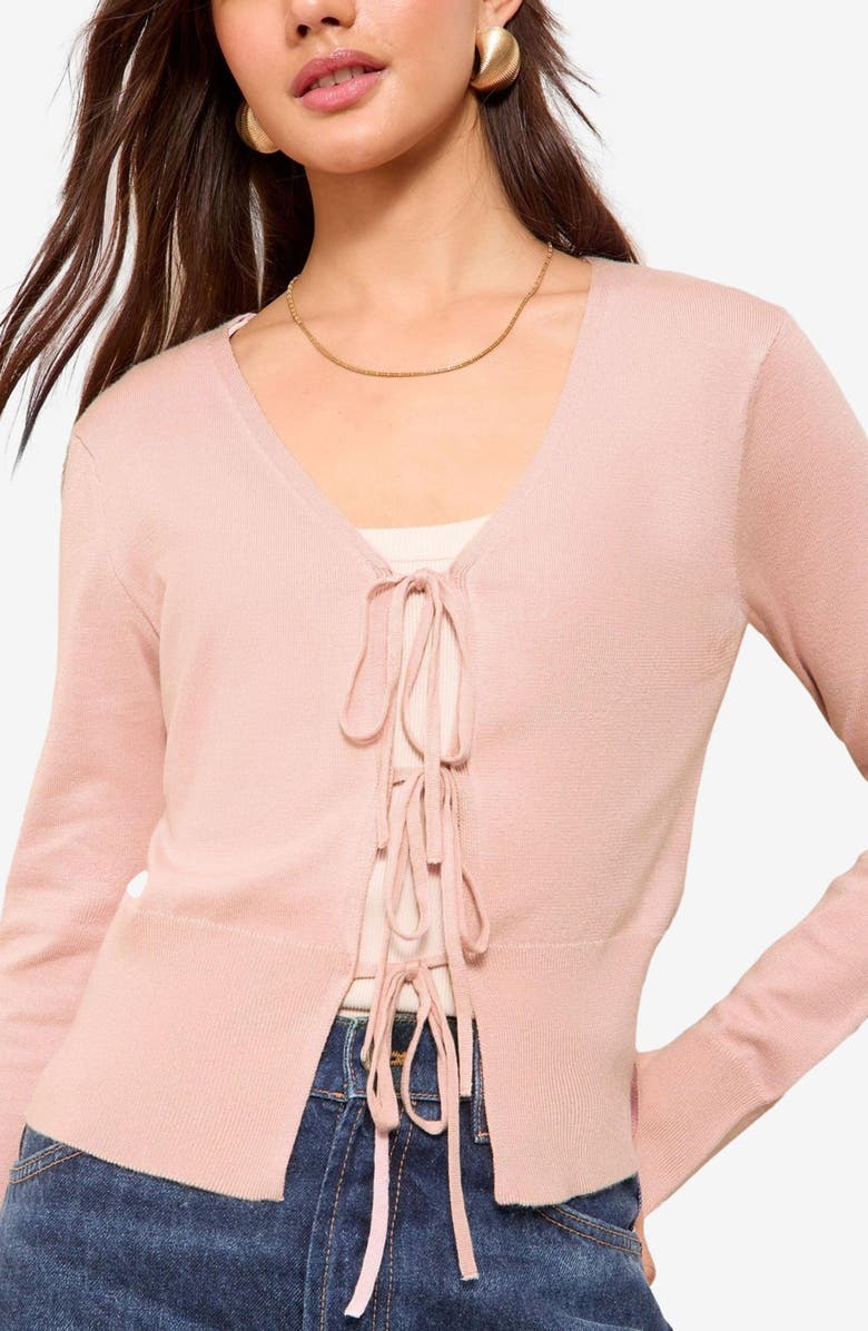 Friends Like These Tie Front Crop Cardigan, Main, color, Pink