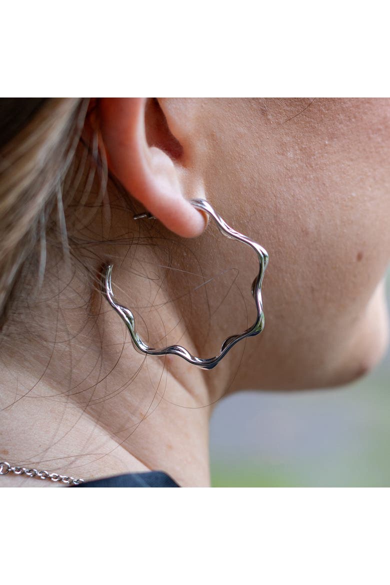 Splash Wave Hoops, Alternate, color, Sterling Silver