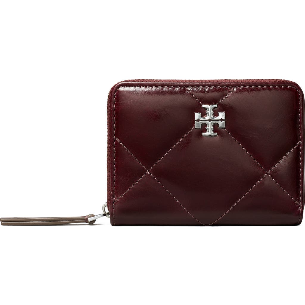 Tory Burch Small Kira Distressed Diamond Quilted Leather Zip Wallet In Red