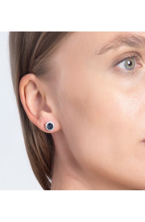 Best Silver Sterling Silver Brilliant Cubic Zirconia Halo Round Stud Earrings In Sapphire/silver