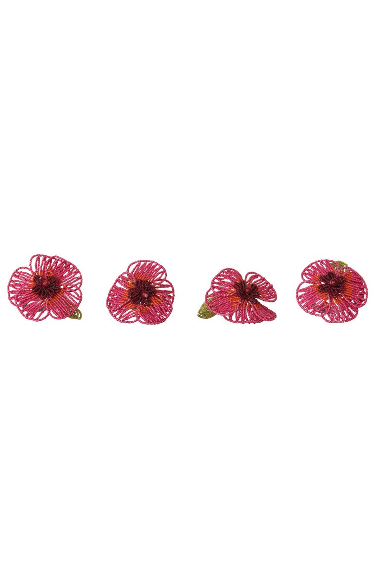 4-Piece Round Handmade Glass Beaded Flower Napkin Rings, Multicolor, Main, color, Pink