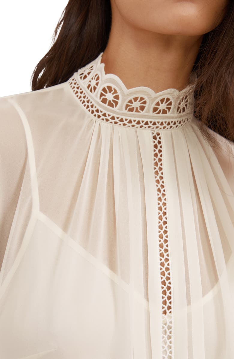 Reiss Ori Guipure Lace Trim Top, Alternate, color, Cream