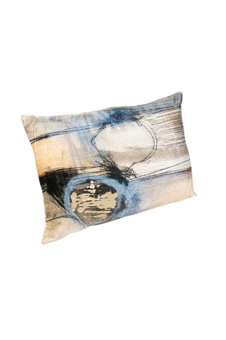 Cotton Velvet Printed Lumbar Pillow with Gold Foil, Multicolor, Main, color, Blue