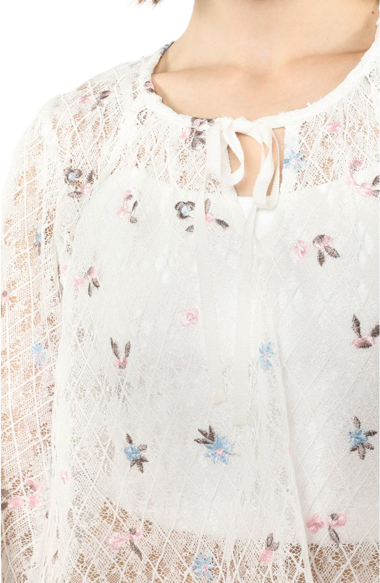 Anna Sui Embroidered Lacey Trellis Blouse, Alternate, color, White Multi