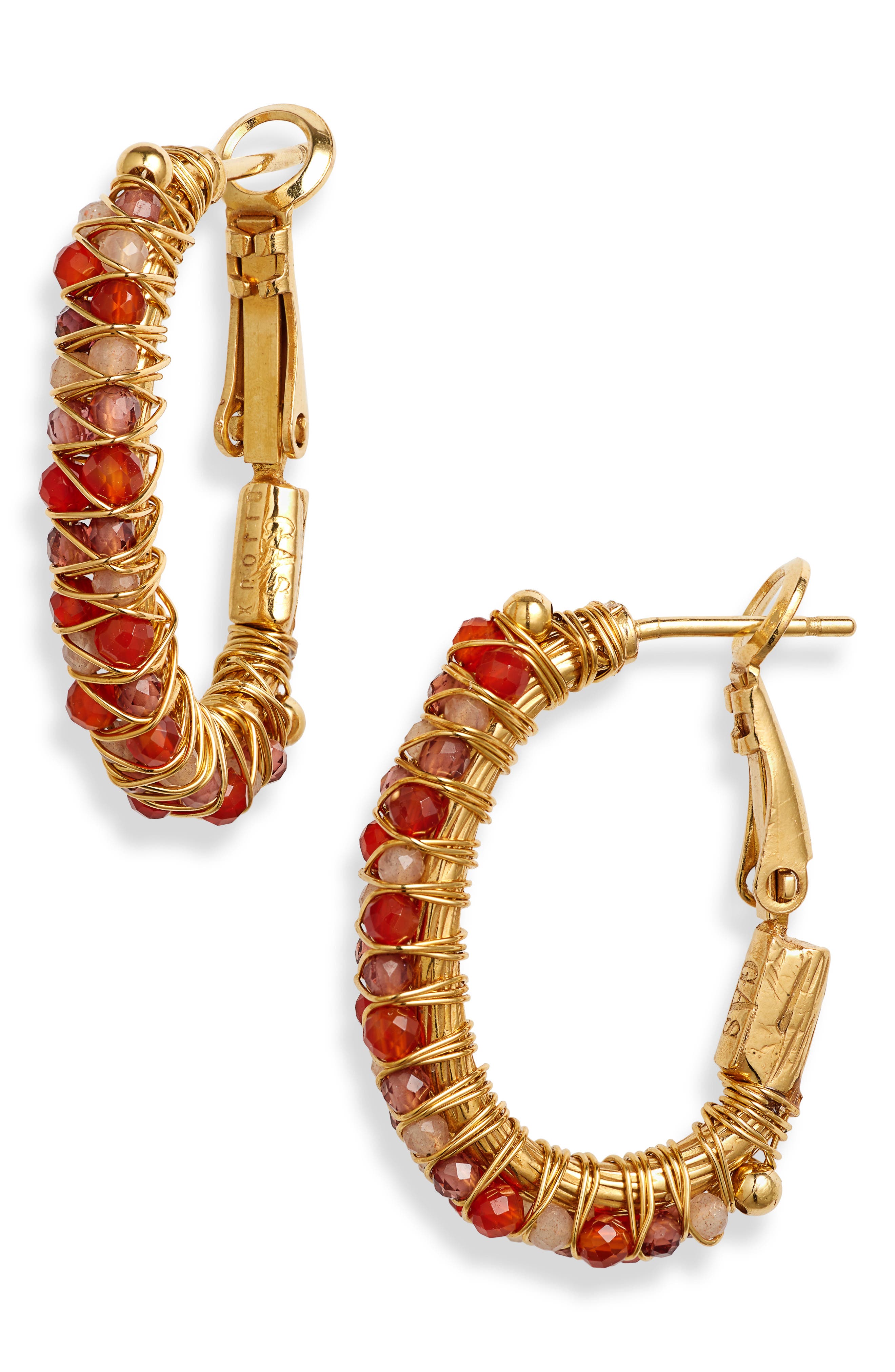 Gas Bijoux Lucky Lyre Hoop Earrings in Gold Orange Red 