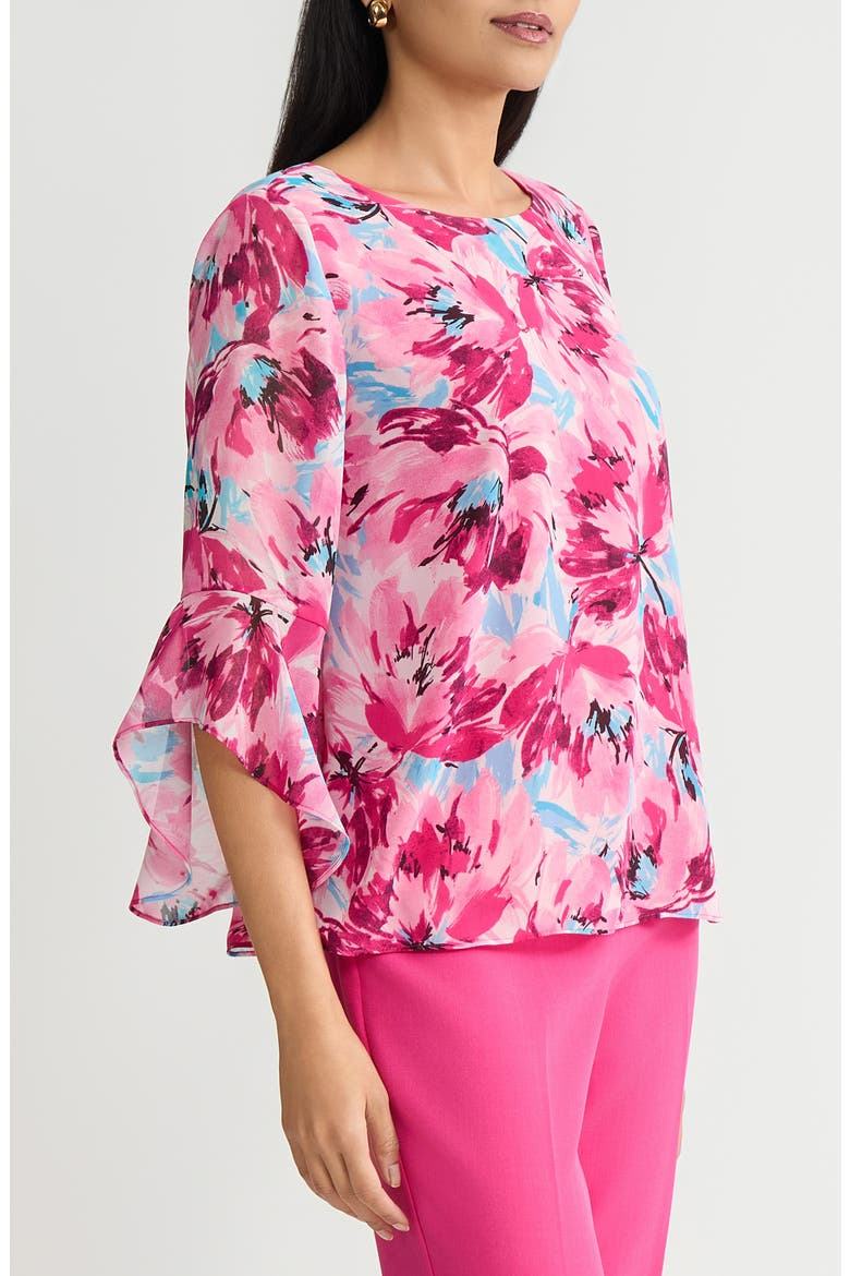 Floral Print Flutter Sleeve Top, Alternate, color, LILY WHITE MULTI