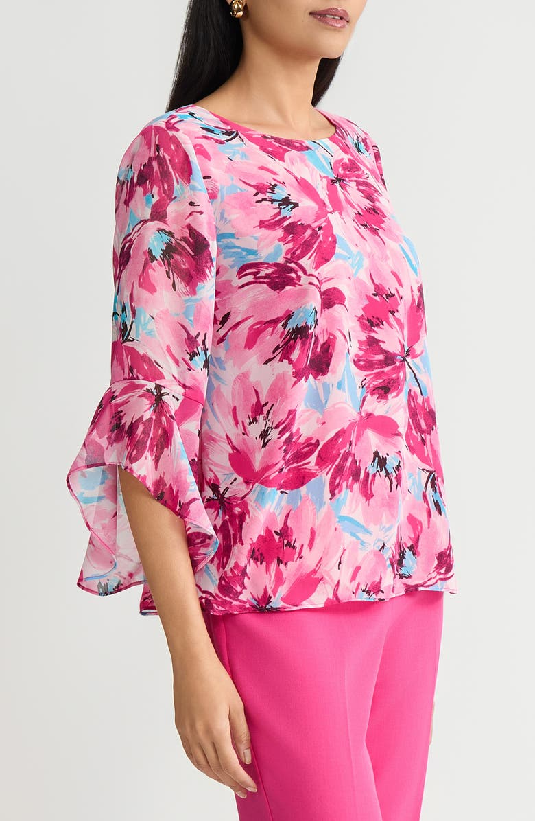 KASPER Floral Print Flutter Sleeve Top, Alternate, color, 