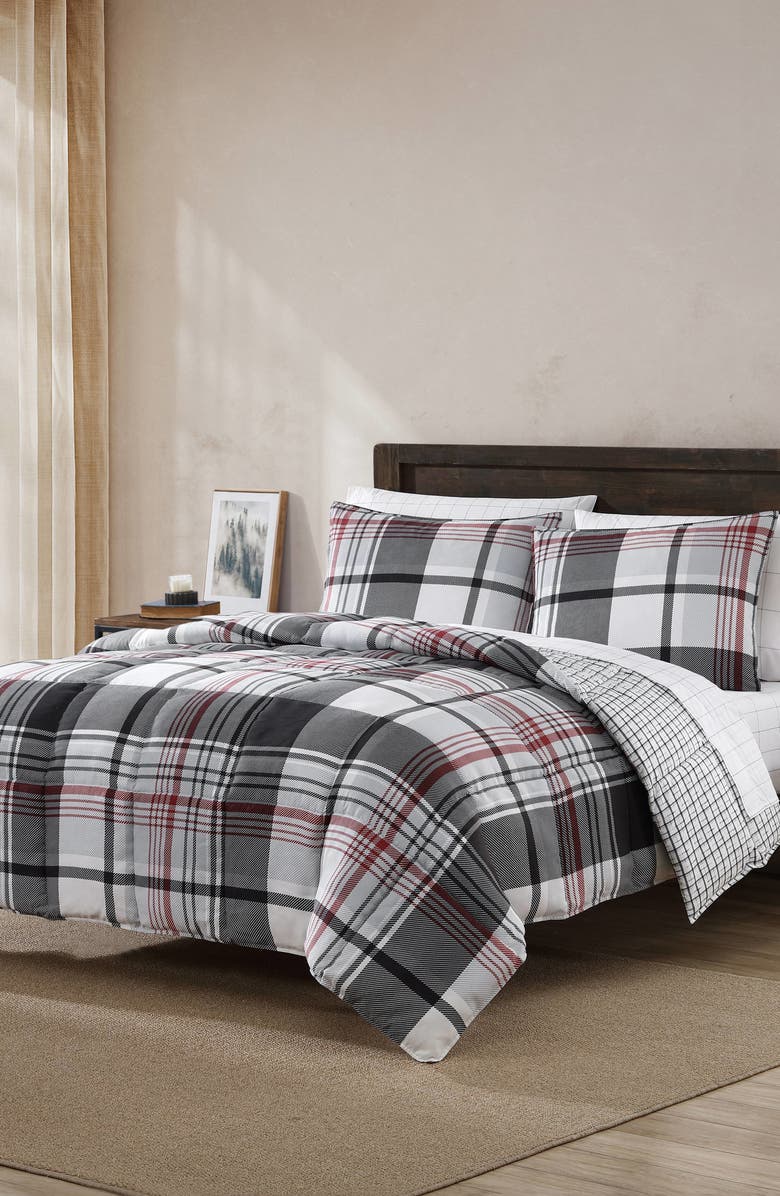 Eddie Bauer Normandy Plaid Comforter & Sham Set, Main, color, Black Red