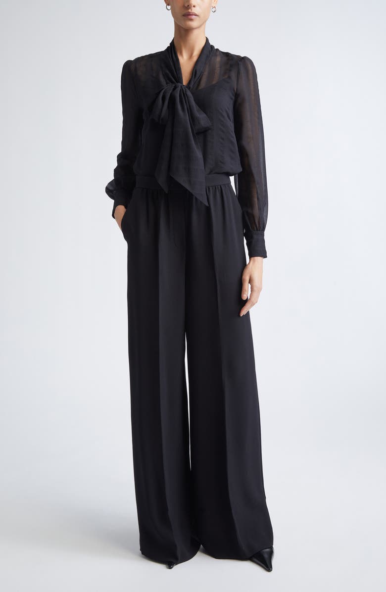 ST. JOHN Shadow Stripe Crinkle Georgette Shirt, Alternate, color, Black