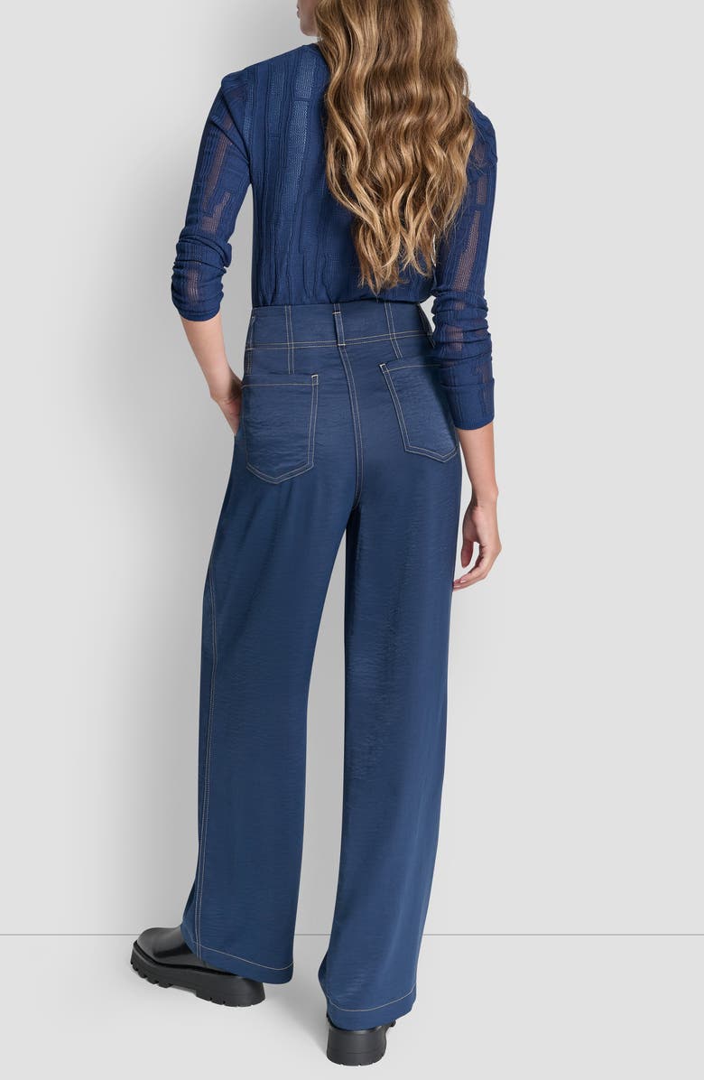 DKNY Topstitch Straight Leg Pants, Alternate, color, Hudson Blue