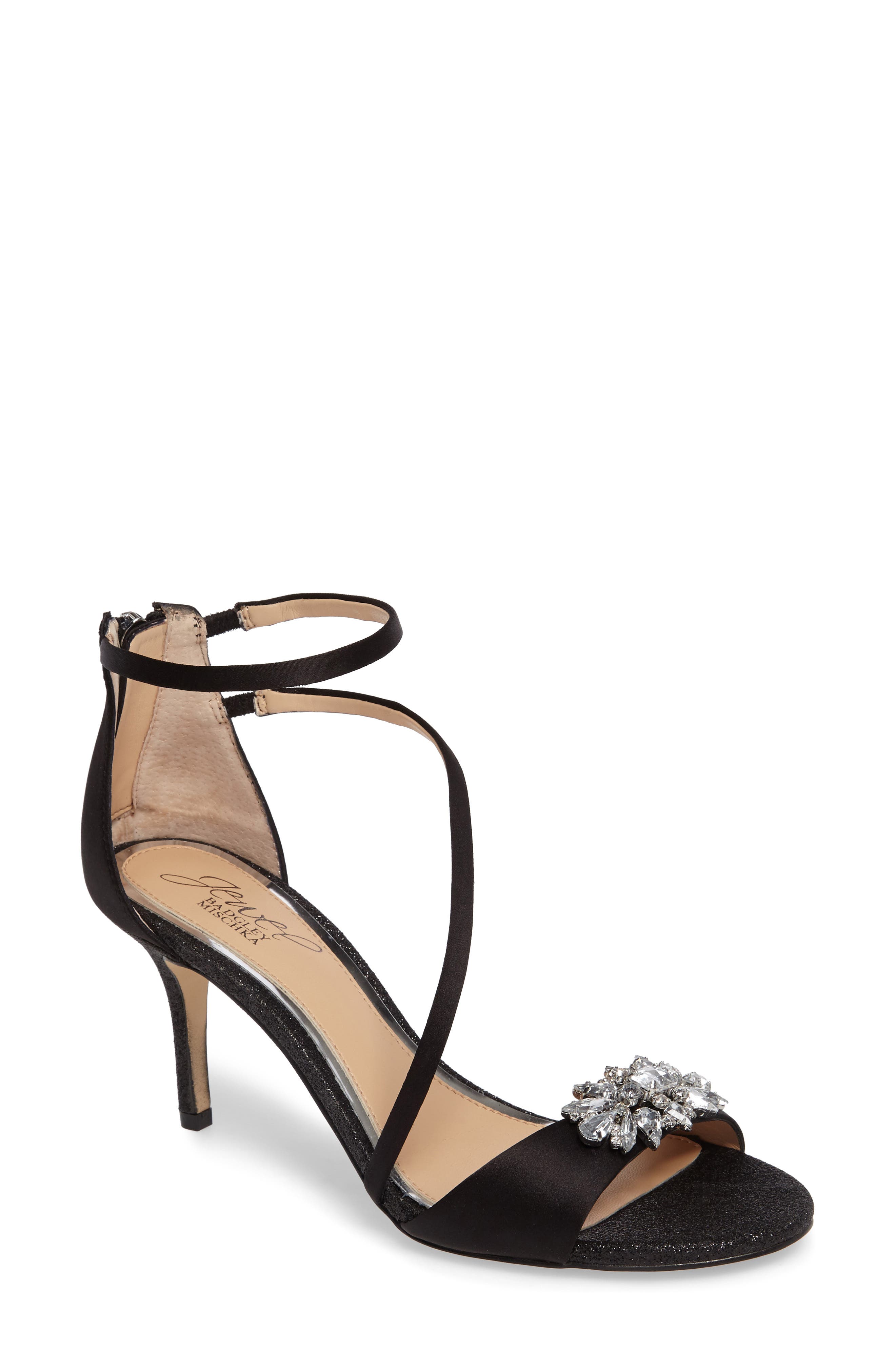 Leighton Embellished Strappy Sandal, Main, color, BLACK SATIN