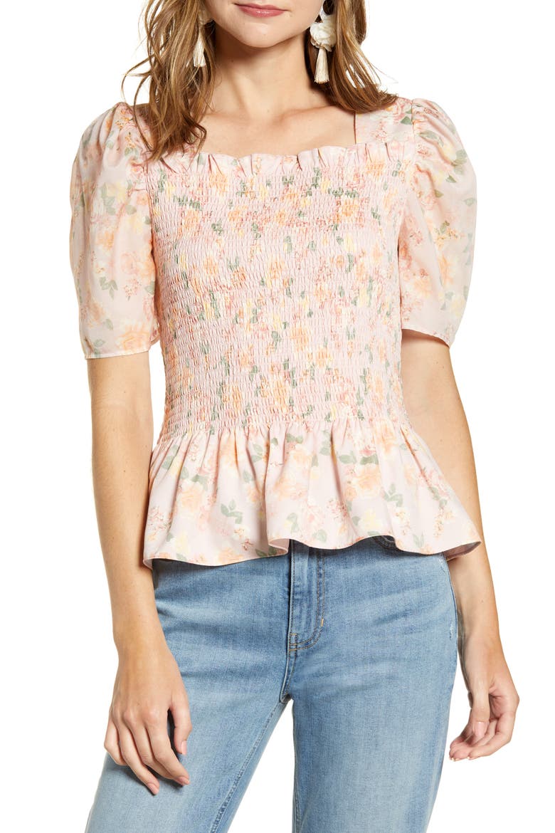 Square Neck Smock Top, Main, color, MAUVE CHALK RIVIERA FLORAL