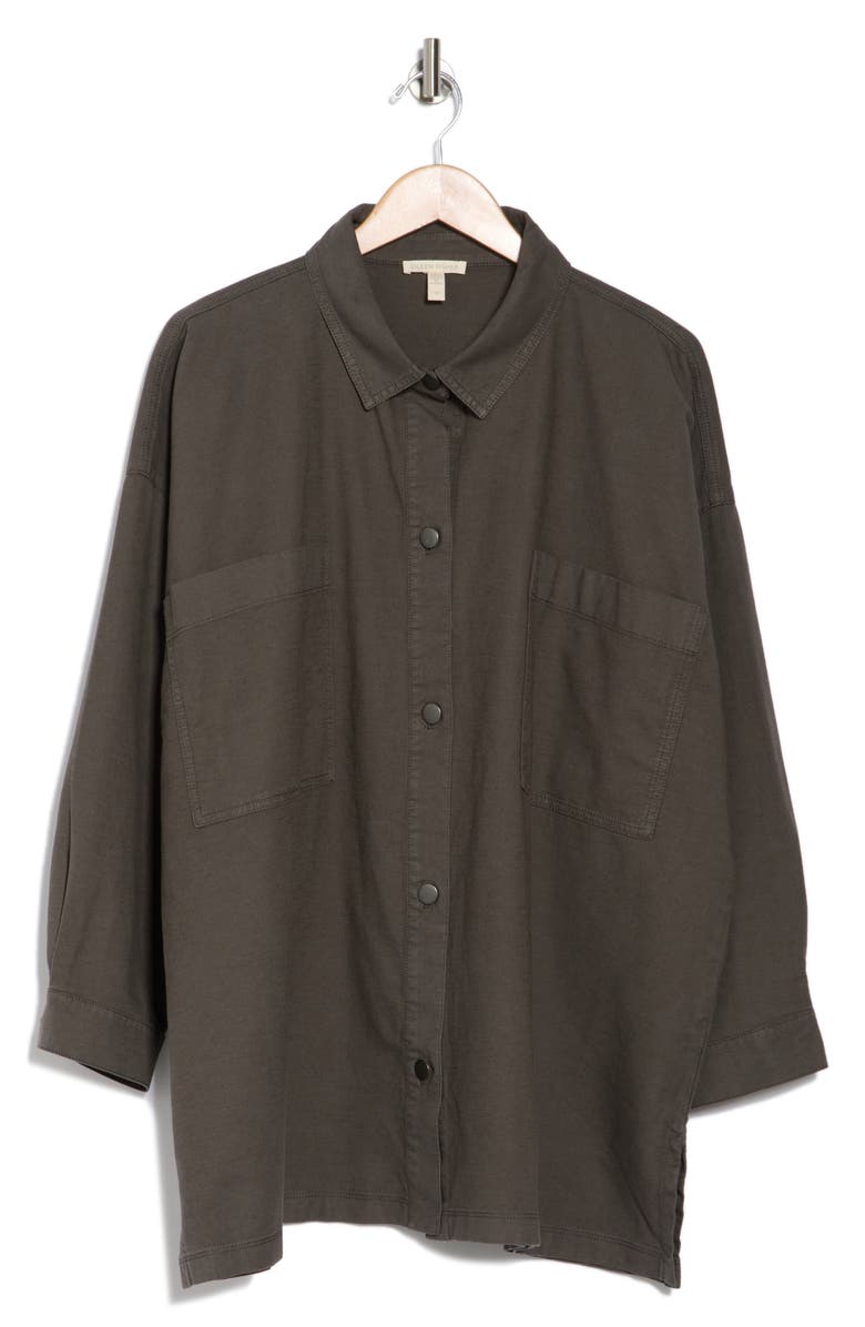 Eileen Fisher Boxy Stretch Organic Cotton & Hemp Shirt Jacket, Alternate, color, Grove