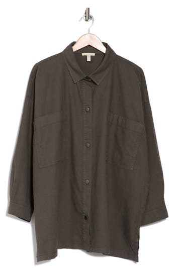 Eileen Fisher Boxy Stretch Organic Cotton & Hemp Shirt Jacket