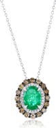 SOUZANA by Suzy Levian 14K Gold Oval-Cut Emerald & Brown and White Diamond Double Halo Pendant Necklace
