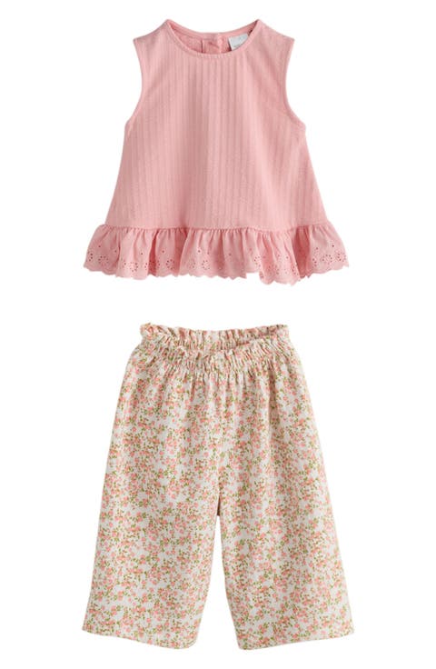 Kids' Eyelet Hem Tank & Floral Pants Set