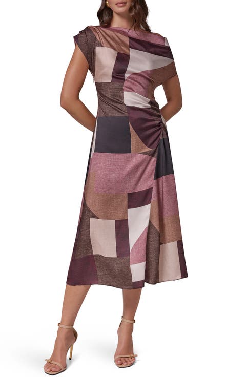 Colorblock One-Shoulder Twill Midi Dress