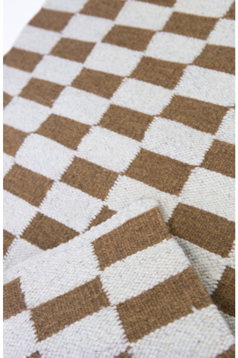 Zapotec Checkered Handwoven Flatweave Wool Rug, Alternate, color, Brown and Ivory