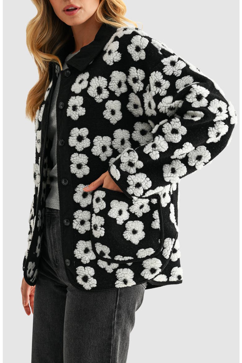 Floral High Pile Fleece Jacket, Alternate, color, BLACK WHITE