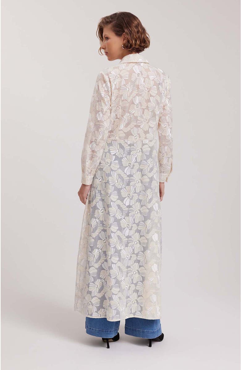 Anne Fontaine Women's Dress  Adelie White Full Length Sheer Shirt Dress With Embroidered Flowers, Alternate, color, Moon White